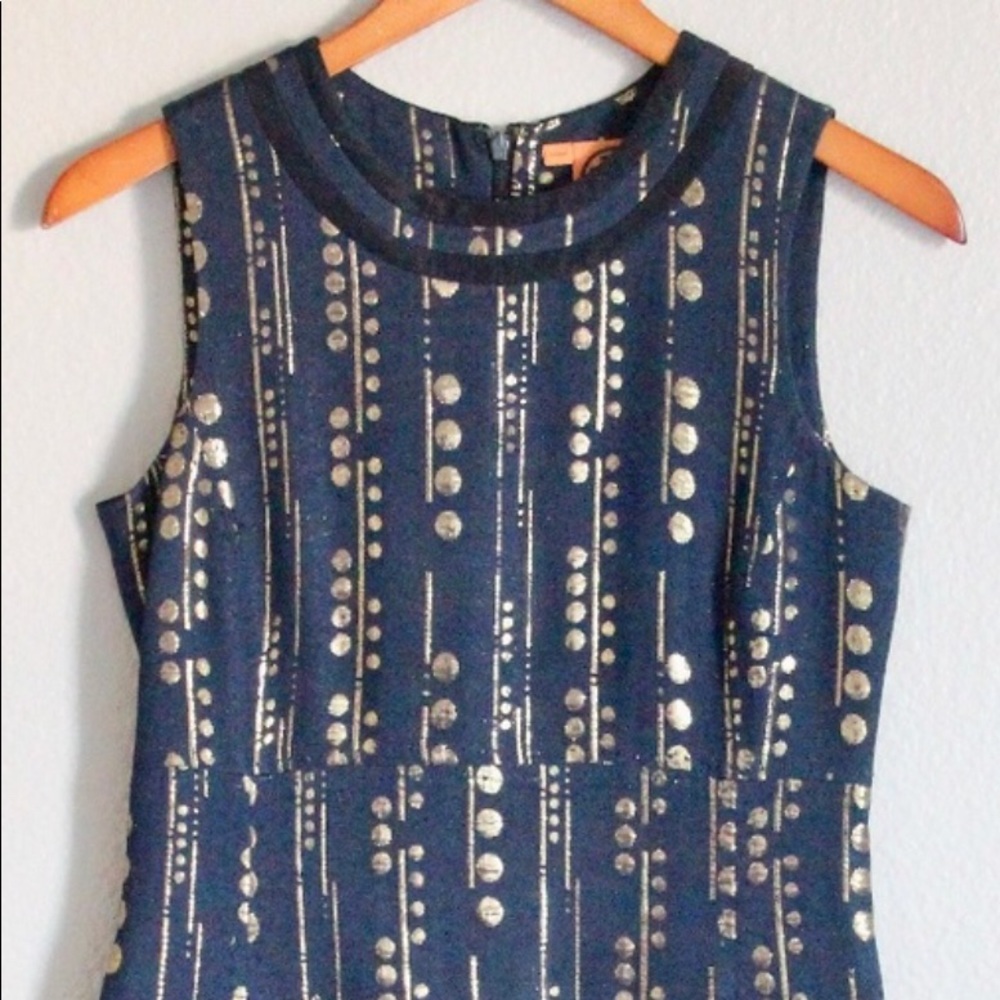Tory Burch Navy Gold Polka Dot Sheath Dress 12, fits like Size 10.